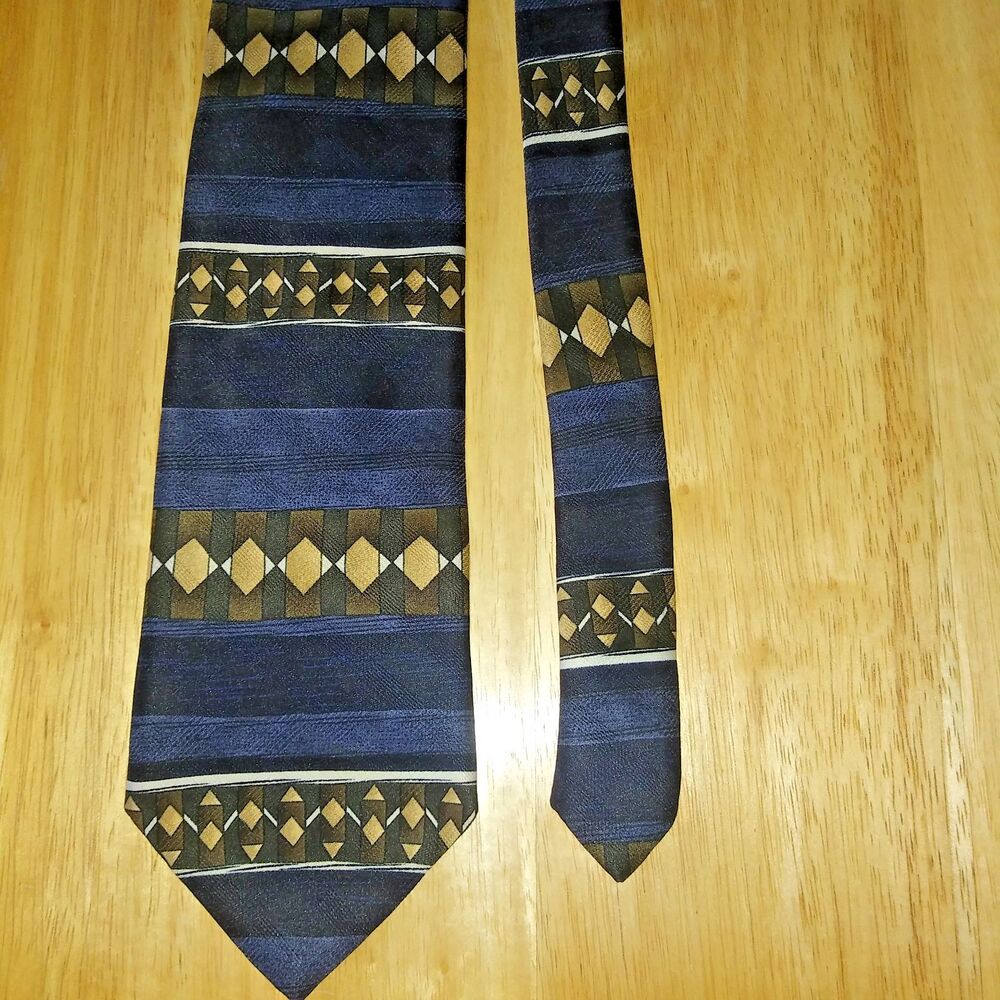 PURITAN made in the USA Geometric Design Blue Brown Gold Polyester Tie